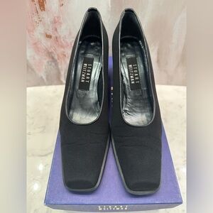 Stuart Weitzman Black Gore-Tex Rainaway Pumps Block Heel Women’s 8AAA Square Toe